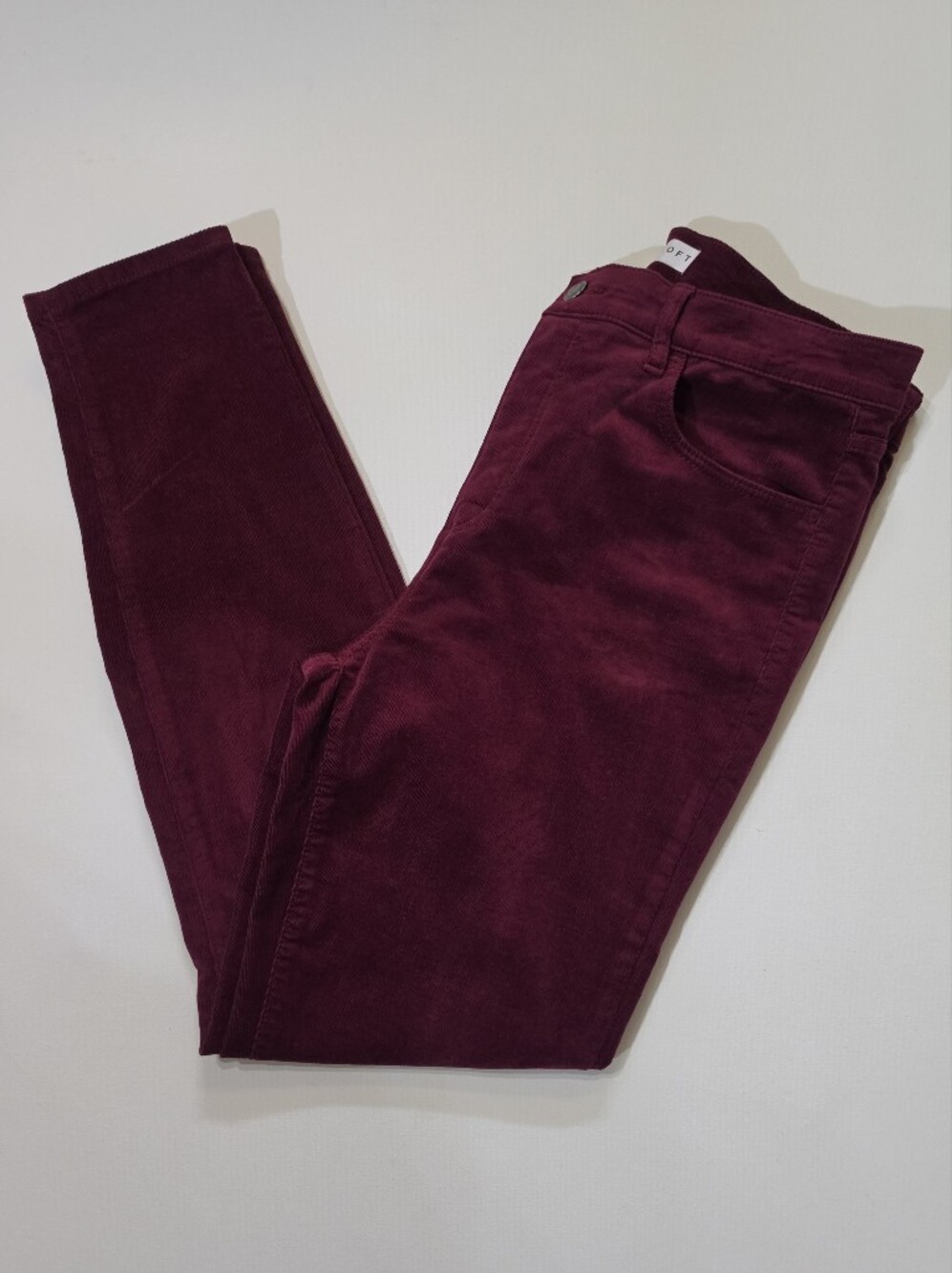 Loft Velvet Corduroy Skinny Pants Womens Size 8 Maroon High Rise Retro Style